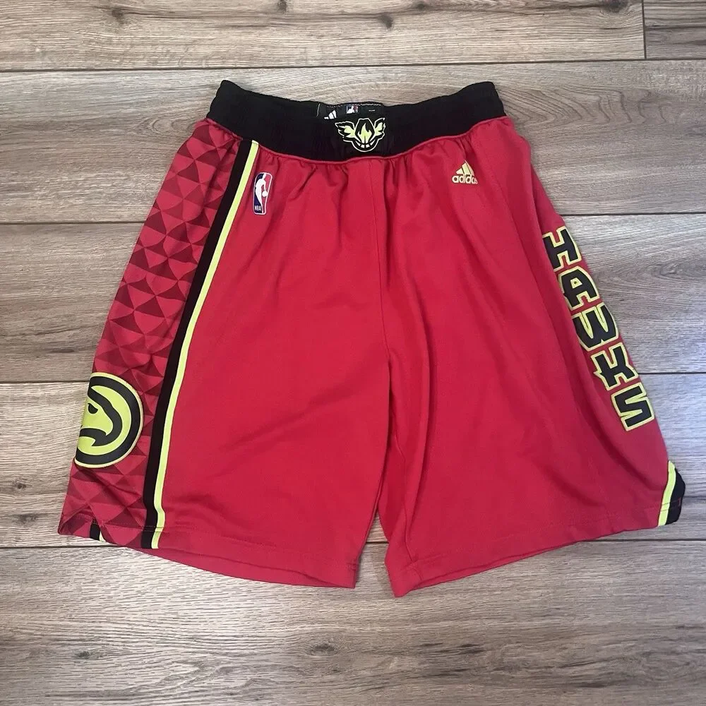 Adidas NBA Atlanta Hawks Basketball Shorts Team Issue Mens L Grey Red Multicolor